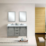 Marsyas 60" Ash Grey Double Vanity, White Quartz Top, White Square Sinks and 24" Mirrors w/ Faucets