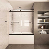 Ivanees Adjustable Semi-Frameless Dual Sliding Glass Bathtub Door with Clear Tempered Glass