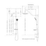Rain Shower System W/ 8" Showerhead - 36.25"H X 8"W X 23.75"D - Brass - Adjustable Brass Slider - Surface Mounted Shower Systems