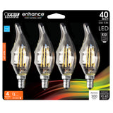 LED Light Bulbs, Candelabra Base, Flame Bent Tip Decorative LED Light Bulbs, Clear, Decorative Bulb, Torpedo, Flame, 4 Packs