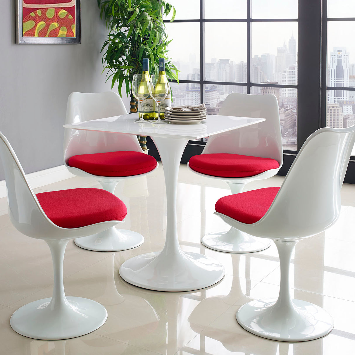 Lippa 28" Square Wood Top Dining Room Table Set - Modern Dining Table Set - BUILDMYPLACE