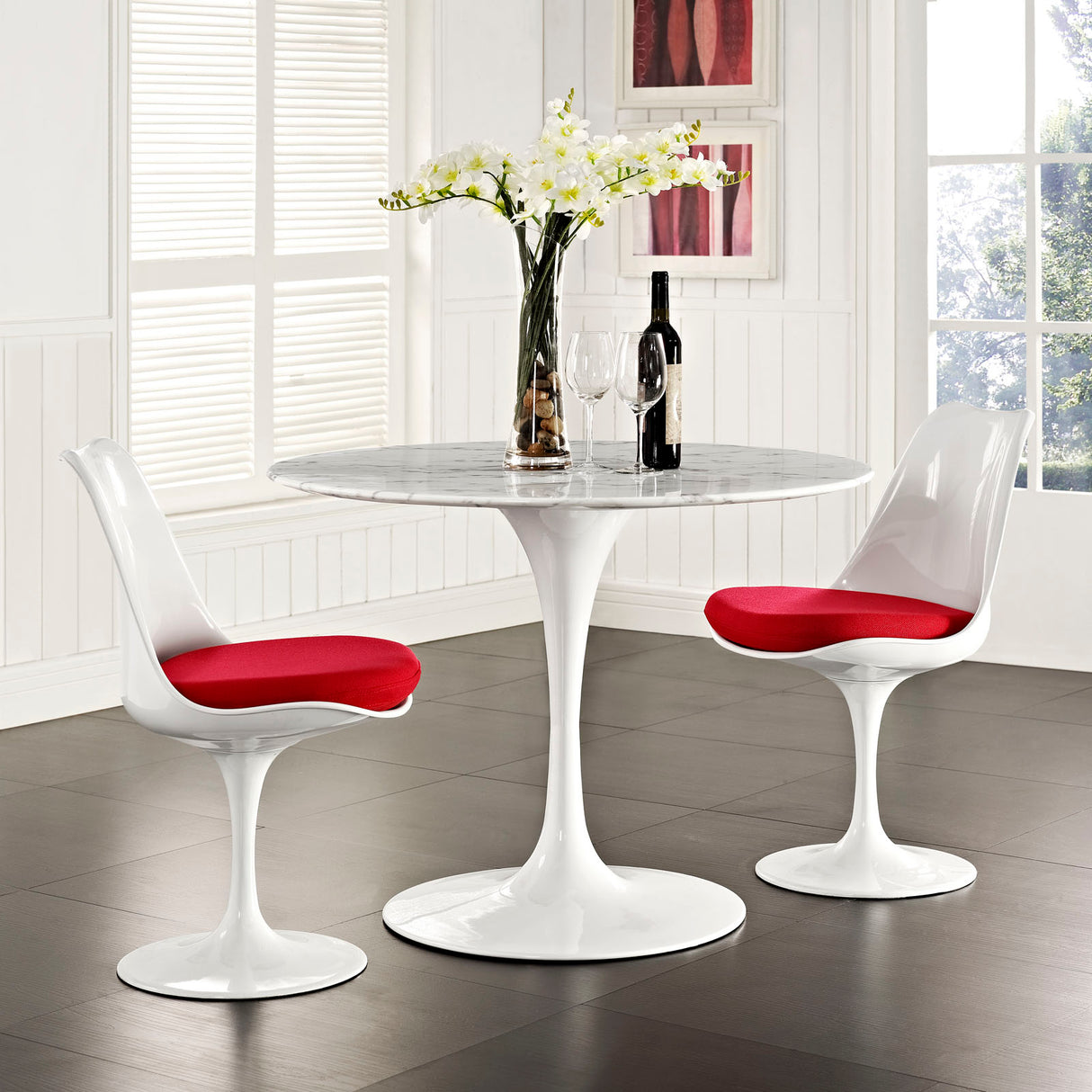 Lippa 40" Round Artifical Marble Dining Room Table Set - Modern Dining Table Set - BUILDMYPLACE