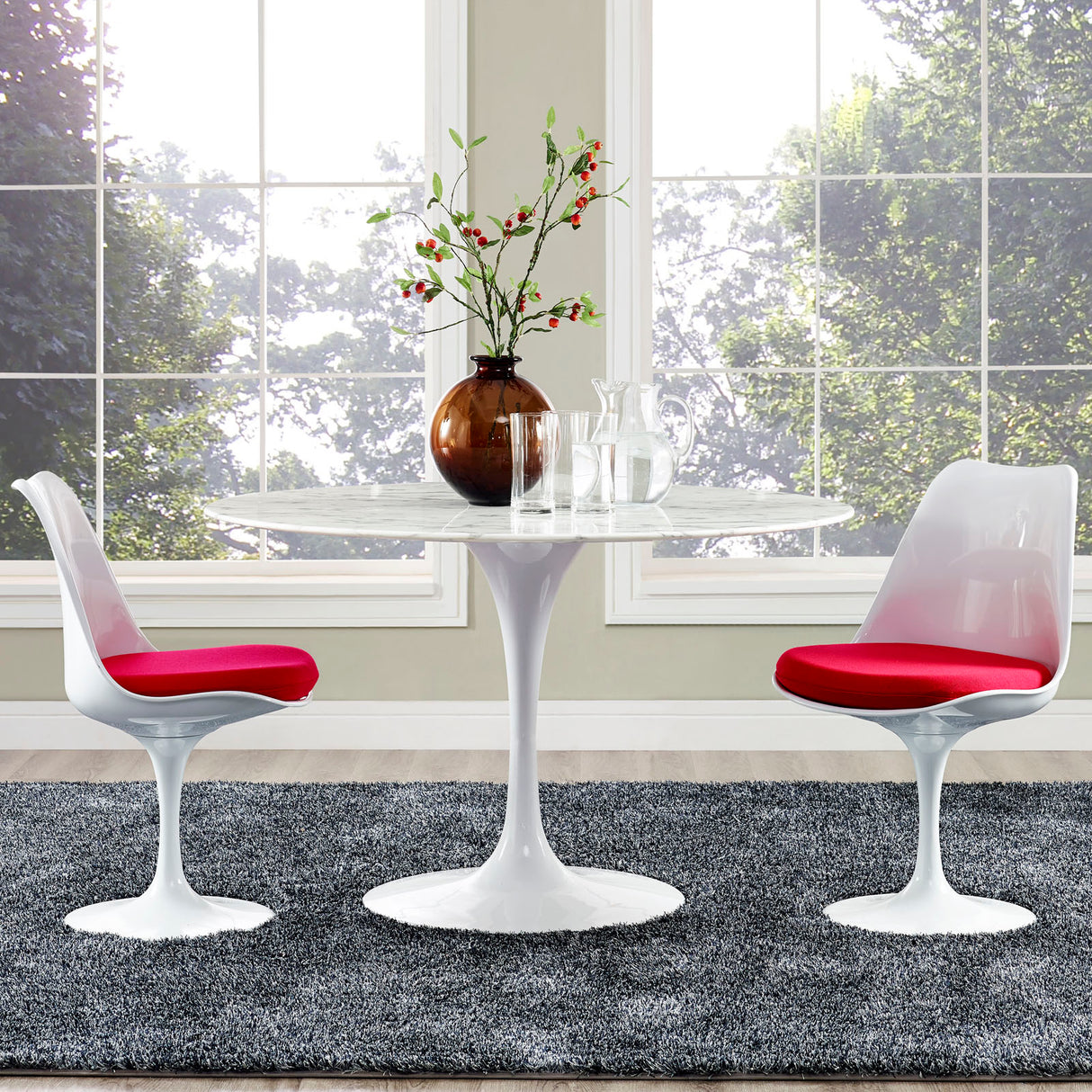 Lippa 47" Round Artifical Marble Dining Room Table Set - Modern Dining Table Set - BUILDMYPLACE
