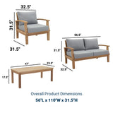 Marina 4 Piece Two Armchair Outdoor Patio Teak Set - BUILDMYPLACE