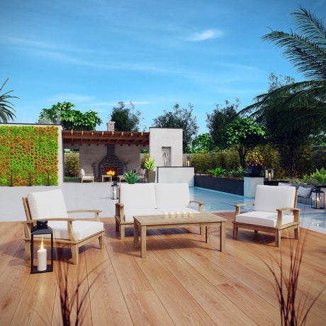 Marina 4 Piece Two Armchair Outdoor Patio Teak Set - BUILDMYPLACE