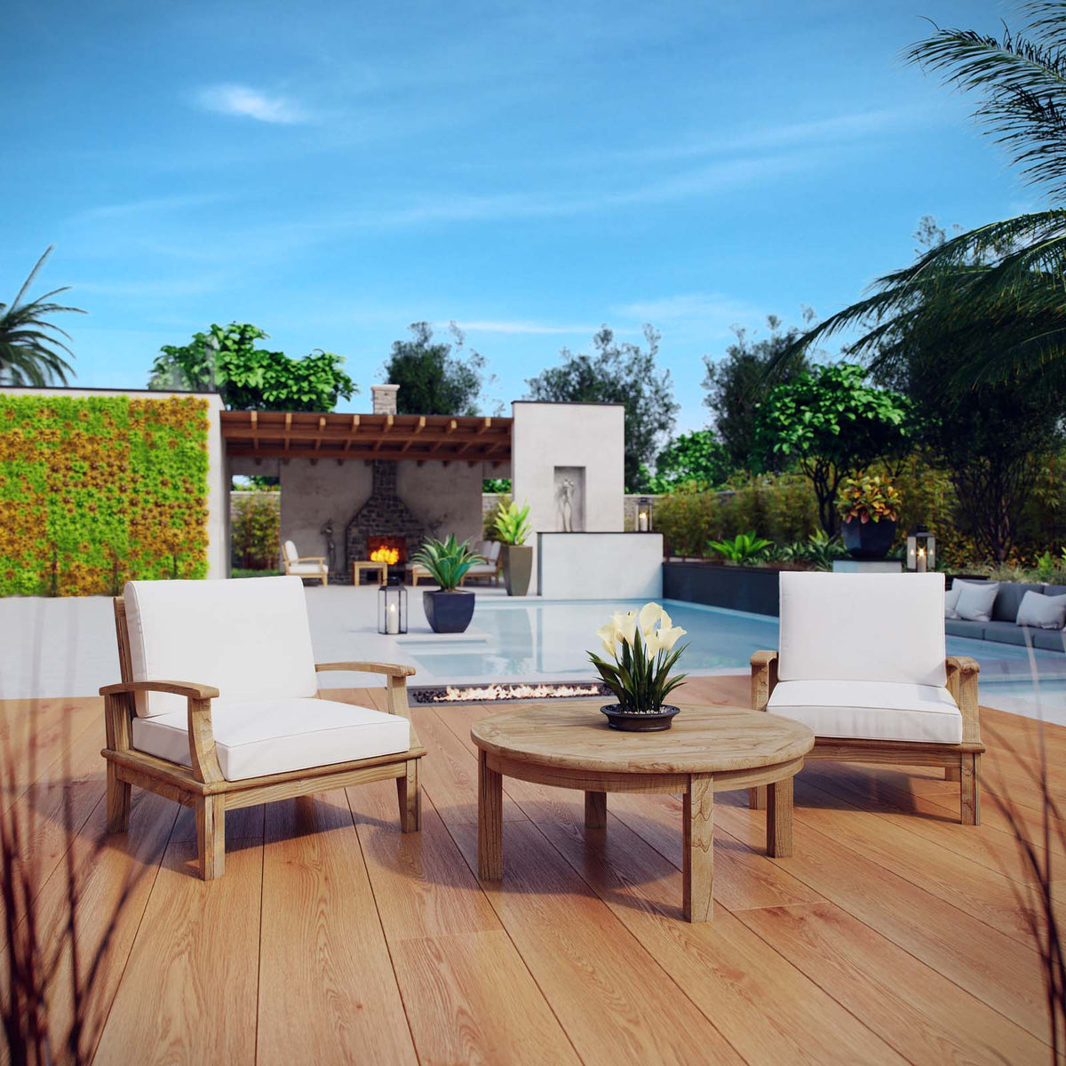 Marina 3 Piece Outdoor Patio Teak Set W/ Coffee Table - BUILDMYPLACE