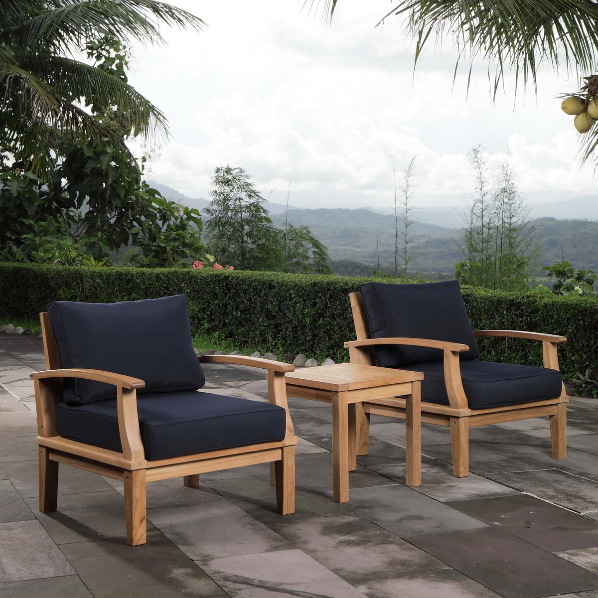 Marina 3 Piece Outdoor Patio Teak Set with Side Table - BUILDMYPLACE