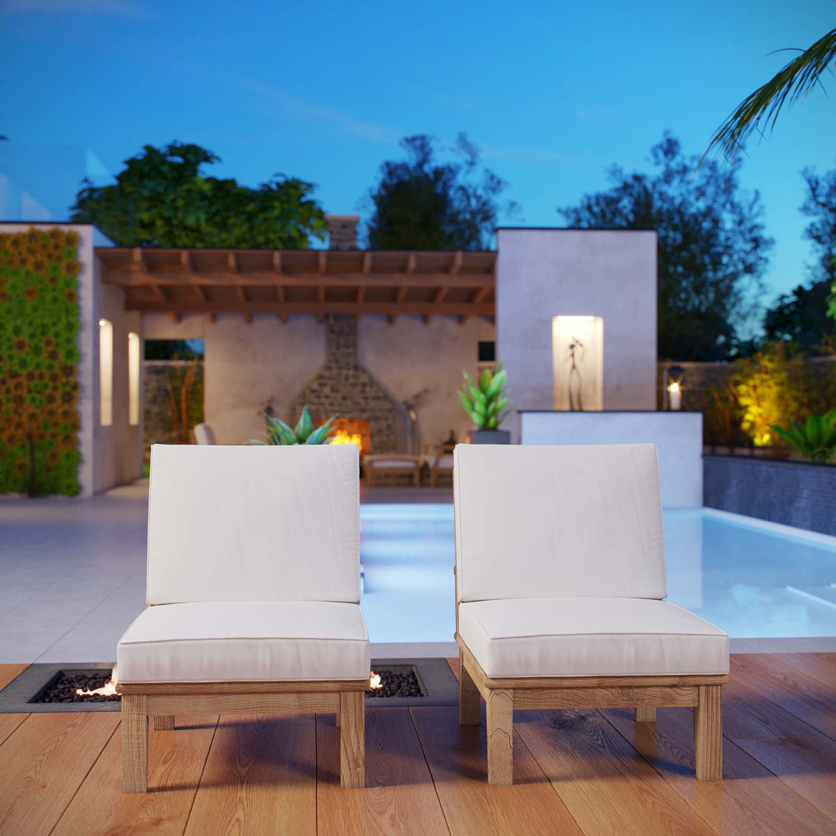 Marina 2 Piece W/ Middle Sofa Outdoor Patio Teak Set - BUILDMYPLACE