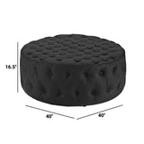 Luxurious  Round Design Amour Upholstered Vinyl Oversized Tufted Button Ottoman - Black