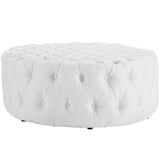 Luxurious  Round Design Amour Upholstered Vinyl Oversized Tufted Button Ottoman - Black