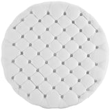 Luxurious  Round Design Amour Upholstered Vinyl Oversized Tufted Button Ottoman - Black