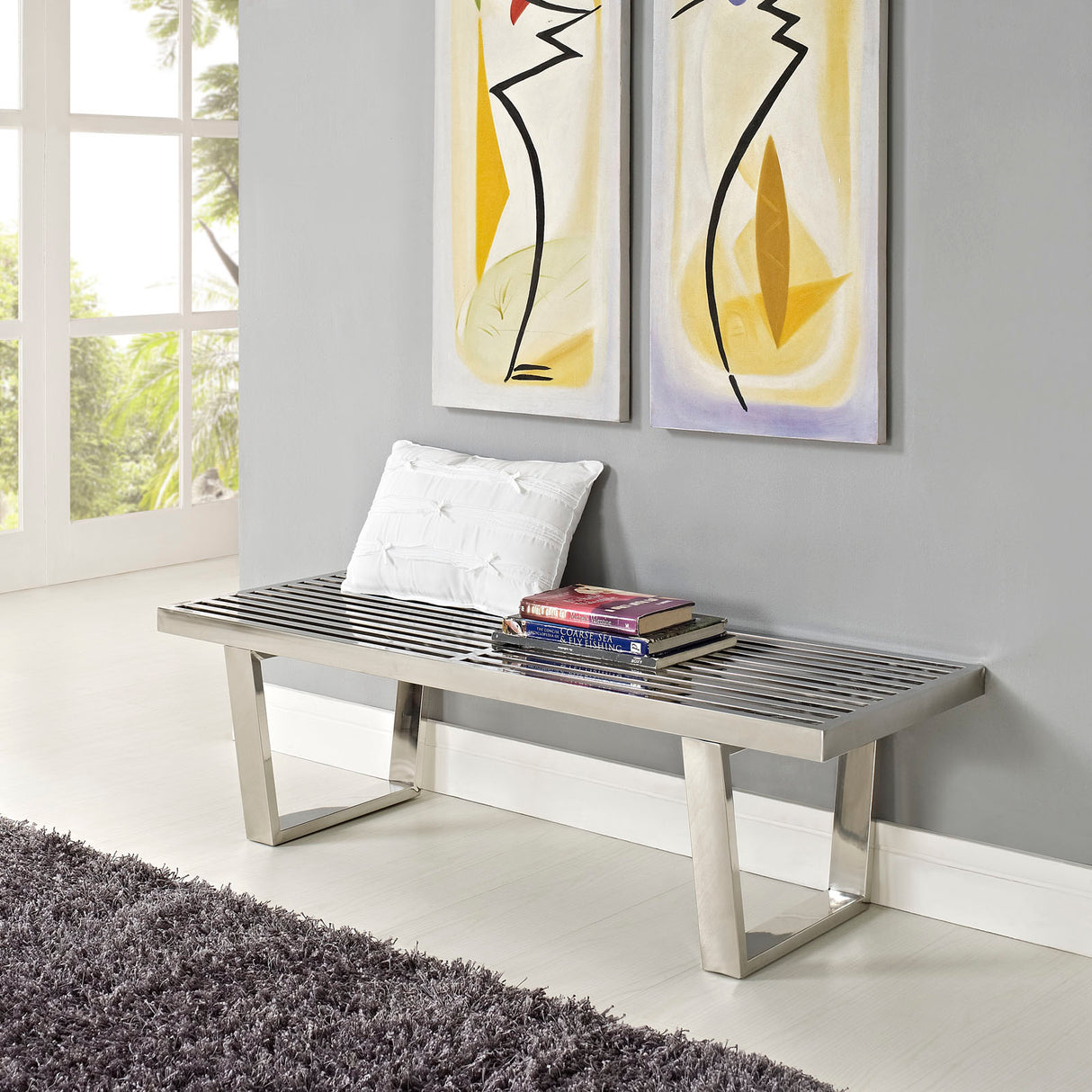 Mid - Century Modern Sauna Stainless Steel Bench - Bench Behind Sofa Living Room - BUILDMYPLACE