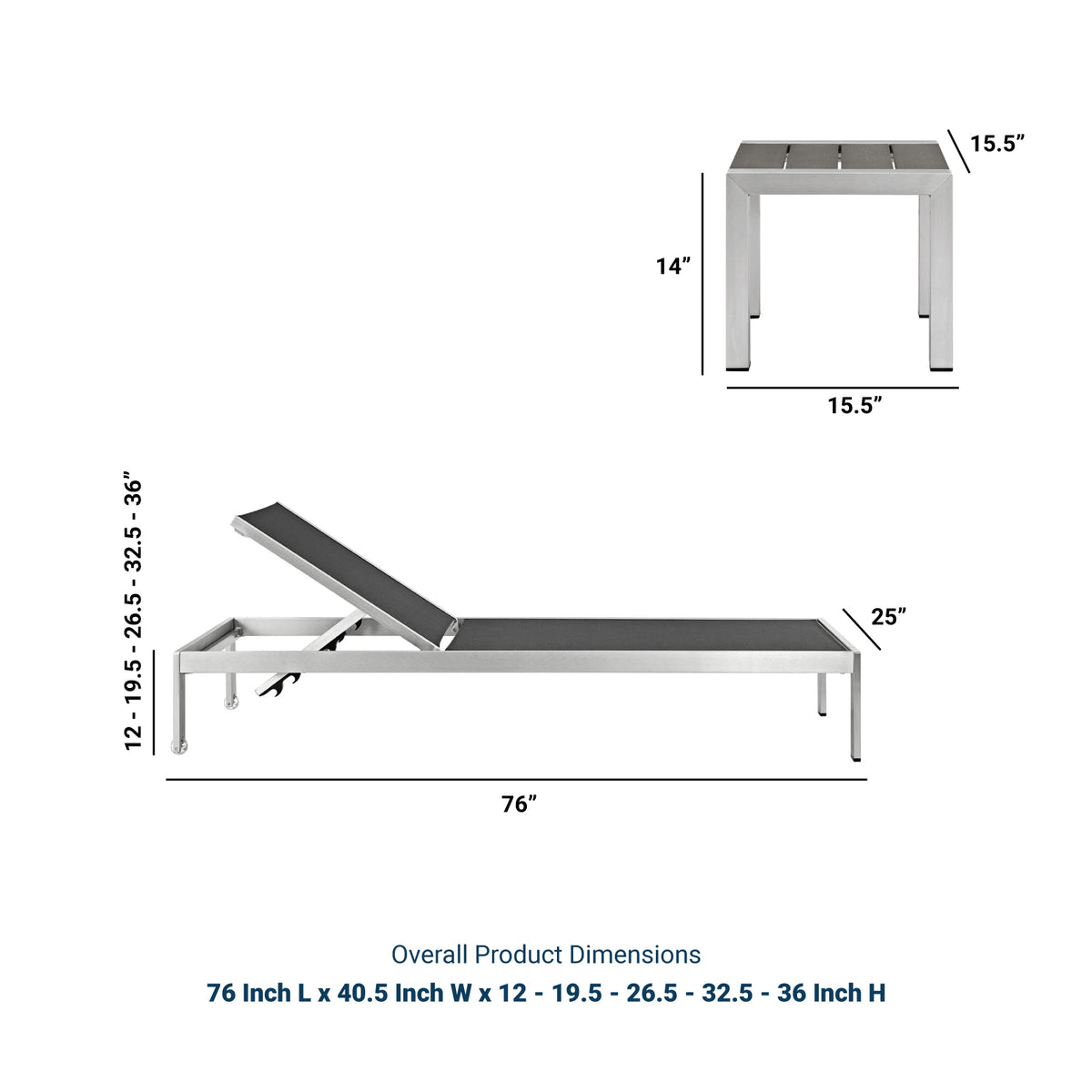 Shore 2 Piece Outdoor Patio Aluminum Set With Side Table - BUILDMYPLACE