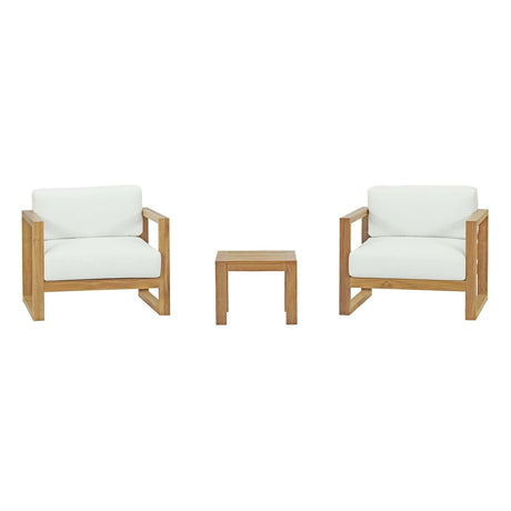 Upland 3 Piece  2 Seater Outdoor Patio Teak Set With Upland Side Table - BUILDMYPLACE