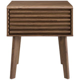 Mid Century Render Modern End Table Nightstand With Four Tapered Wood Legs - Small End Table In Walnut Grain Laminate - BUILDMYPLACE