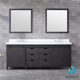 Marsyas 84" Brown Double Vanity, White Quartz Top, White Square Sinks and 34" Mirrors w/ Faucets