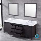 Marsyas 84" Brown Double Vanity, White Quartz Top, White Square Sinks and 34" Mirrors w/ Faucets