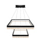 LED Pendant Light Fixture, Double Ring, Square, Dimmable, 3000K (Warm White), Wood and Matte Black