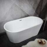 Melina 67 In. Oval Acrylic Freestanding Soaking Bathtub in Glossy White With Chrome Drain
