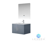 Geneva 30" Dark Grey Single Vanity, White Carrara Marble Top, White Square Sink and 30" LED Mirror w/ Faucet