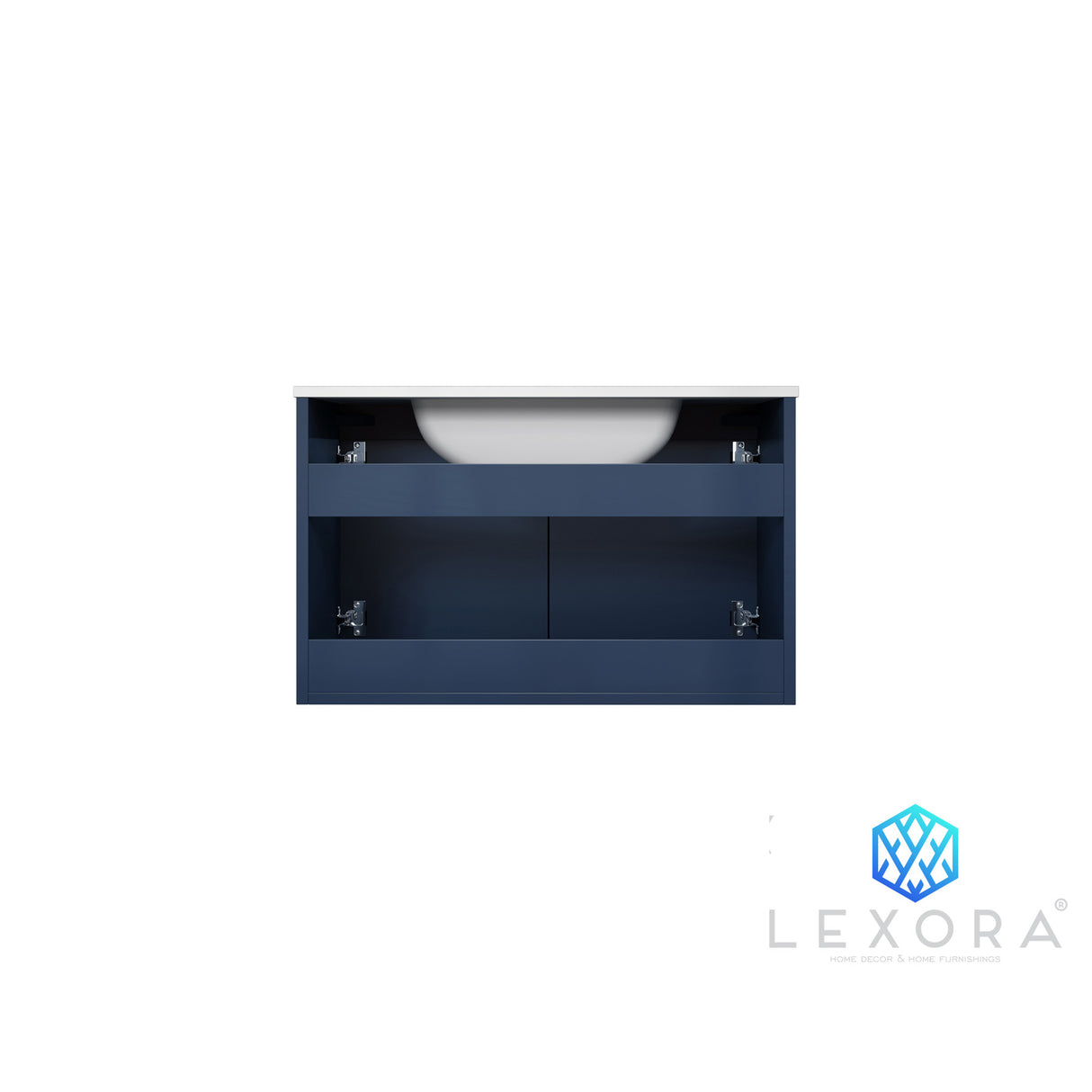 Geneva 30" Navy Blue Single Vanity, White Carrara Marble Top, White Square Sink and 30" LED Mirror w/ Faucet
