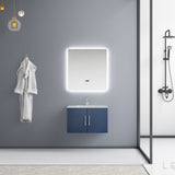 Geneva 30" Navy Blue Single Vanity, White Carrara Marble Top, White Square Sink and 30" LED Mirror w/ Faucet