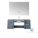 Geneva 48" Dark Grey Single Vanity, White Carrara Marble Top, White Square Sink and 48" LED Mirror w/ Faucet