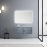 Geneva 48" Dark Grey Single Vanity, White Carrara Marble Top, White Square Sink and 48" LED Mirror w/ Faucet