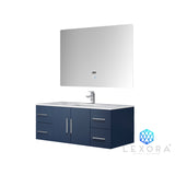 Geneva 48" Navy Blue Single Vanity, White Carrara Marble Top, White Square Sink and 48" LED Mirror