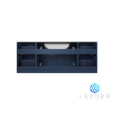 Geneva 48" Navy Blue Single Vanity, White Carrara Marble Top, White Square Sink and 48" LED Mirror w/ Faucet