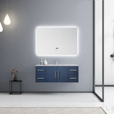 Geneva 48" Navy Blue Single Vanity, White Carrara Marble Top, White Square Sink and 48" LED Mirror w/ Faucet