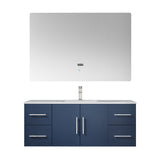Geneva 48" Navy Blue Single Vanity, White Carrara Marble Top, White Square Sink and 48" LED Mirror w/ Faucet