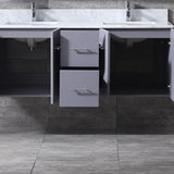 Geneva 60" Dark Grey Double Vanity, White Carrara Marble Top, White Square Sinks and 60" LED Mirror w/ Faucets
