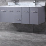 Geneva 60" Dark Grey Double Vanity, White Carrara Marble Top, White Square Sinks and 60" LED Mirror w/ Faucets