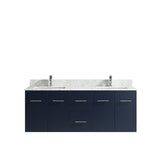 Geneva 60" Navy Blue Double Vanity, White Carrara Marble Top, White Square Sinks and 60" LED Mirror
