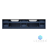 Geneva 84" Navy Blue Double Vanity, White Carrara Marble Top, White Square Sinks and 36" LED Mirrors w/ Faucets