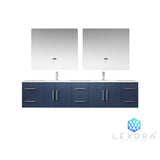 Geneva 84" Navy Blue Double Vanity, White Carrara Marble Top, White Square Sinks and 36" LED Mirrors