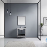 Jacques 30" Distressed Grey Single Vanity, White Carrara Marble Top, White Square Sink and 28" Mirror
