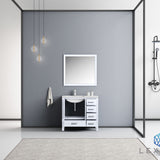 Jacques 36" White Single Vanity, White Carrara Marble Top, White Square Sink and 34" Mirror - Left Version
