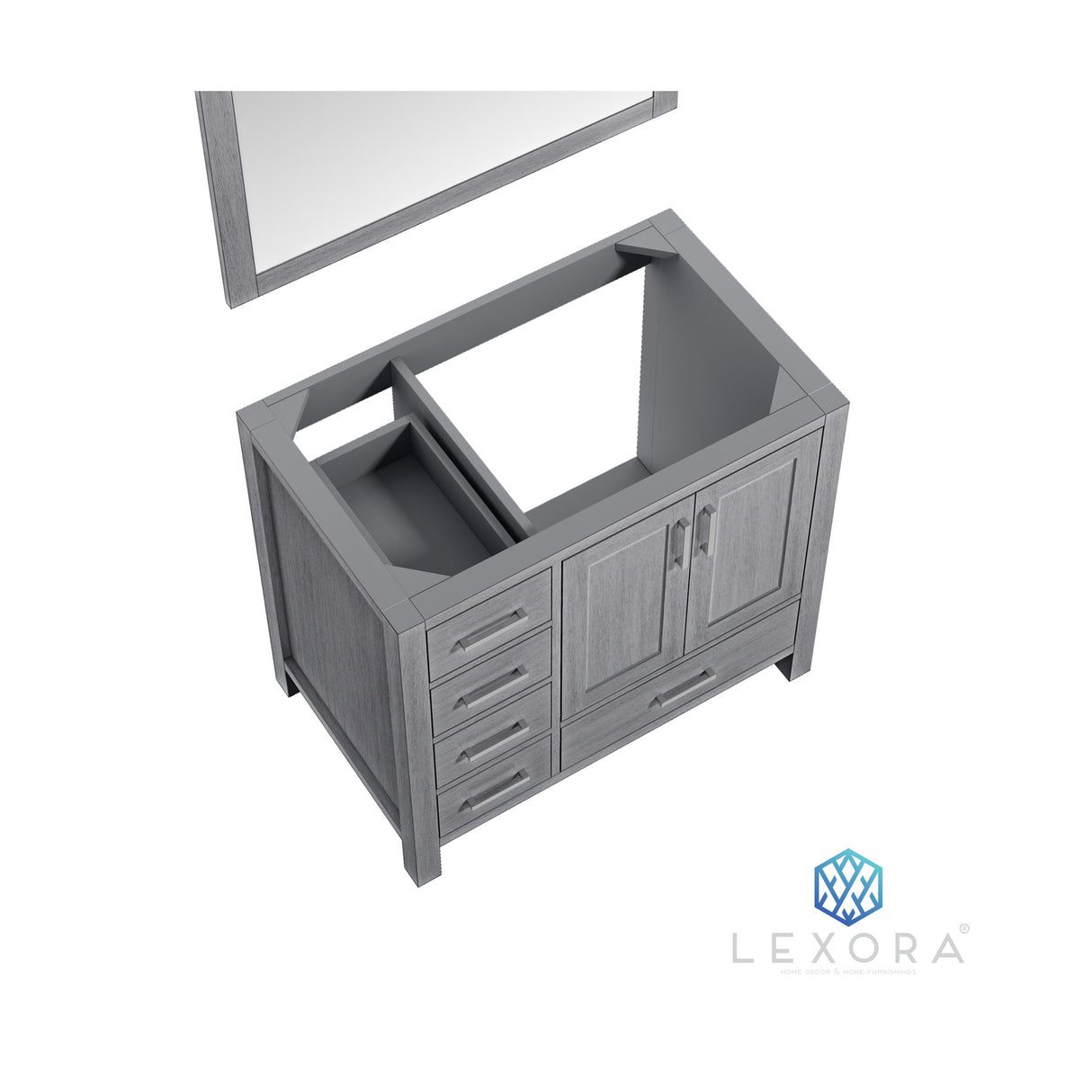 Jacques 36" Distressed Grey Single Vanity, no Top and 34" Mirror - Right Version