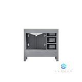Jacques 36" Distressed Grey Single Vanity, White Carrara Marble Top, White Square Sink and 34" Mirror w/ Faucet - Right Version