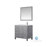 Jacques 36" Distressed Grey Single Vanity, White Carrara Marble Top, White Square Sink and 34" Mirror - Right Version