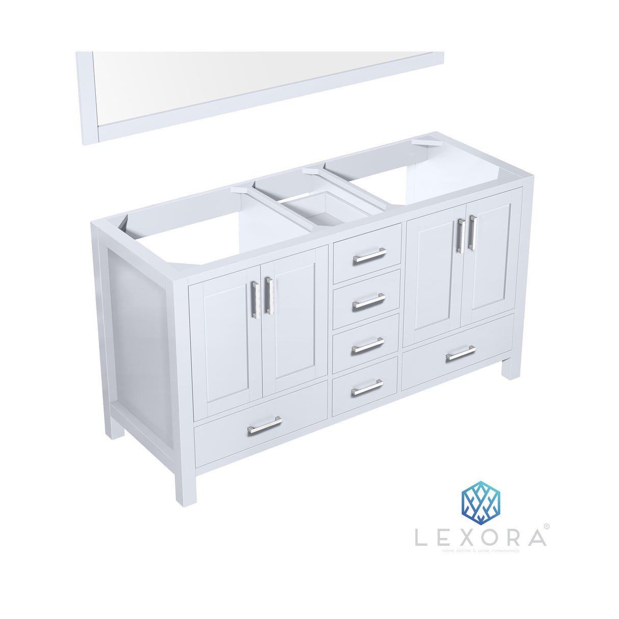 Jacques 60" White Double Vanity, no Top and 58" Mirror