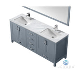 Jacques 72" Dark Grey Double Vanity, White Carrara Marble Top, White Square Sinks and 70" Mirror