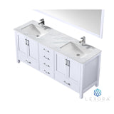Jacques 72" White Double Vanity, White Carrara Marble Top, White Square Sinks and 70" Mirror