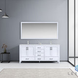 Jacques 72" White Double Vanity, White Carrara Marble Top, White Square Sinks and 70" Mirror