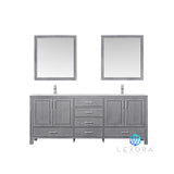 Jacques 80" Distressed Grey Double Vanity, White Carrara Marble Top, White Square Sinks and 30" Mirrors with Faucets