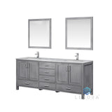 Jacques 80" Distressed Grey Double Vanity, White Carrara Marble Top, White Square Sinks and 30" Mirrors with Faucets