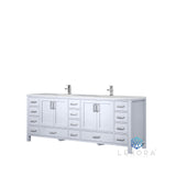 Jacques 84" White Double Vanity, White Carrara Marble Top, White Square Sinks and 34" Mirrors w/ Faucets