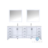 Jacques 84" White Double Vanity, White Carrara Marble Top, White Square Sinks and 34" Mirrors